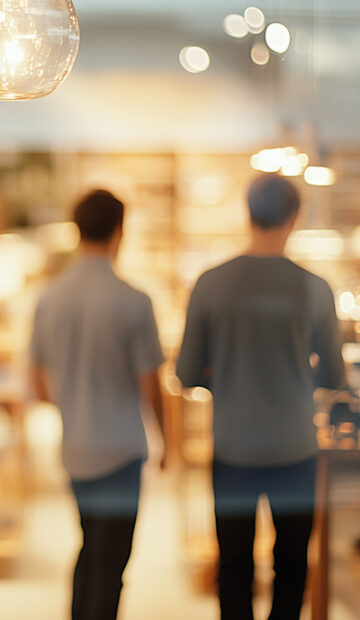 Promeneurs découvrant les magasins du centre-ville